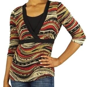 Brittany Black Womens Size S Metallic Detailed Stretchy‎ Textured Blouse Y2K